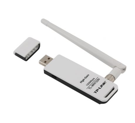 Bezdrátový adaptér WiFi USB 2.0, 150Mbps, anténa 4dBi RP-SMA, TP-Link TL-WN722N, bílý