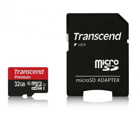 Paměťová karta 32GB microSDHC, SD&nbsp;adaptér, Transcend, class&nbsp;10, UHS-I