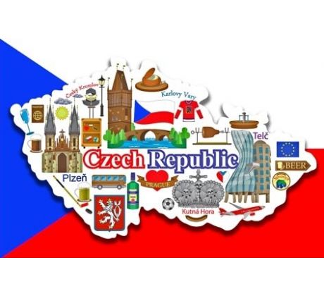 Magnetka ČR - vlajka s&nbsp;mapou České&nbsp;republiky a českými symboly