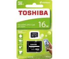 Paměťová karta 16GB microSDHC, SD&nbsp;adaptér, Toshiba, class&nbsp;10, UHS-I