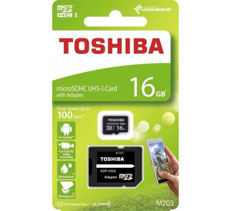 Paměťová karta 16GB microSDHC, SD&nbsp;adaptér, Toshiba, class&nbsp;10, UHS-I