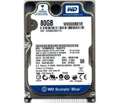 Harddisk 80GB 2,5" IDE WD&nbsp;Scorpio Blue 5400ot. 8MB&nbsp;cache