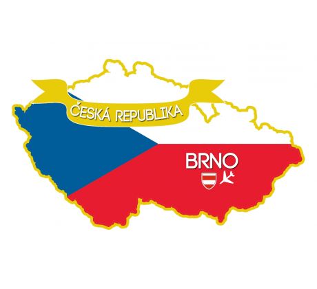 Samolepka&nbsp;ČR – mapa&nbsp;ČR s&nbsp;vlajkou České&nbsp;republiky a&nbsp;Brnem