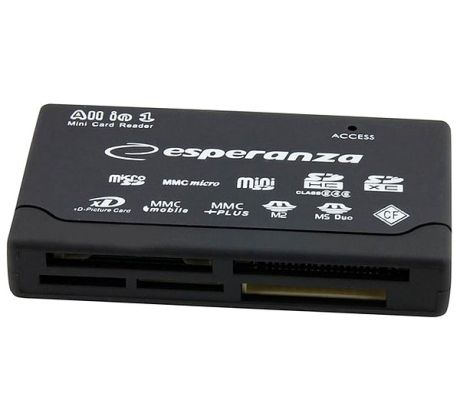 Čtečka karet, externí USB&nbsp;2.0, univerzální, kabel, Esperanza, černá