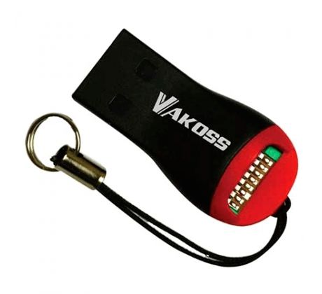 Čtečka karet microSD a microSDHC, externí USB&nbsp;2.0, mini, Vakoss, černo-červená