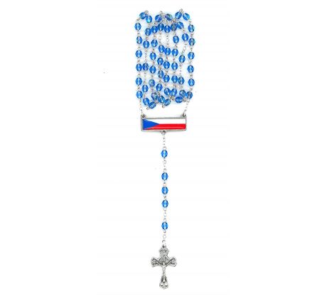 Růženec ČR – křížek, modré korálky, vlajka České republiky