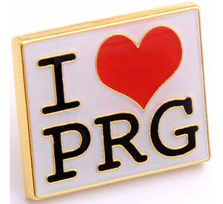 Odznak Praha – srdce a nápis I&nbsp;love&nbsp;PRG, bílý